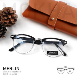 (ตำหนิ) MERLIN - silver black กรอบแว่น วินเทจ แว่นตา ClubMaster น้ำหนักเบา กว้าง 130 มม. (sizeS) H43