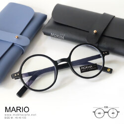 MARIO - black กรอบแว่นตา TR90 แว่นทรงกลม แกนขาโลหะ เหนียวทนทาน กว้าง 135 มม. (sizeM) H46