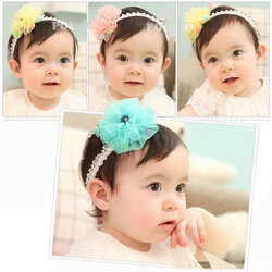 ผ้าคาดผมเด็ก ที่คาดผมทารก ผ้าคาดผมทารก ผ้าคาดผมเด็กอ่อน ดอกไม้ปอมปอม สไตล์เกาหลี สำหรับเด็กวัย 3-36 เดือน