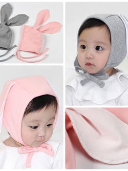 หมวกเด็กอ่อน ฮู้ดเด็กผูกคางเด็กเล็ก วัย 3 - 24 เดือน กระต่ายน้อย - มีสีเทา/ชมพู