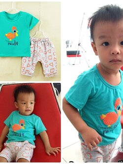 ชุดเด็กเล็ก เสื้อแขนสั้น+กางเกงสามส่วน ผ้านิ่มเด้ง มีขนาดสำหรับเด็ก 0-4 ขวบ