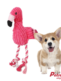 ตุ๊กตาสุนัข Petsuka ตุ๊กตานกฟลามิงโก้มีเสียง ตุ๊กตาขัดฟันสัตว์เลี้ยง
