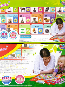 โปสเตอร์พูดได้ แผ่นอ่าน ก.ไก่ เรียนรู้ตัวอักษรไทย-อังกฤษ มีโจทย์คำถาม เพลง ด้านหลังเป็นไวท์บอร์ด แถมปากกาไวท์บอร์ด ฟรี