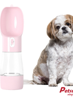 ขวดให้น้ำและอาหารสัตว์เลี้ยง Petsuka สำหรับสุนัขและแมว แบบพกพา 2in1 สีชมพู