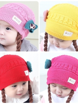 หมวกเด็กอ่อน 3-18 เดือน ไหมพรม Tianyi Bear ดีไซน์เปียทวิตไหมสองข้างน่ารักสุดๆ