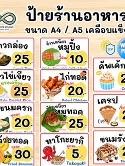 ป้ายร้านอาหาร ป้ายเมนูน่ารัก คาเฟ่ สำเร็จรูป พร้อมใช้ เคลือบแข็ง A4 / A5