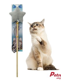 ไม้ล่อแมว ของเล่นแมว Petsuka รูปดาวนุ่มฟู สีเทา