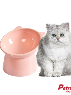 ชามอาหารสัตว์เลี้ยง Petsuka สำหรับสุนัขและแมว ดีไซน์โมเดิร์นรูปแมว สีชมพู