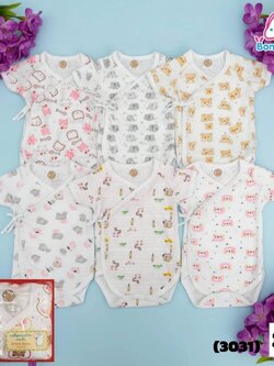 (3031) ARI-SA02-6 บอดี้สูทแบบป้ายแขนสั้น คละลาย (แรกเกิด-6เดือน) แพ็ค 6 ชุด
