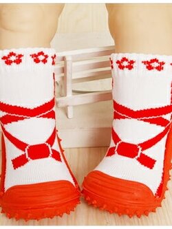 รองเท้าถุงเท้าพื้นยางหัดเดิน ลายคัชชูแดง size 19-23