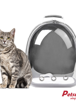 กระเป๋าสะพายสัตว์เลี้ยง Petsuka แบบแคปซูลอวกาศ ด้านหน้าโปร่งใส สีเทา