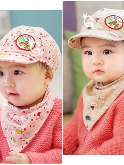 หมวกเด็ก หมวกทารก หมวกเด็กอ่อน Set หมวกแก๊ป+ผ้ากันเปื้อนเด็กสามเหลี่ยม Where Are We Going? Dad! เด็ก 3-24 เดือน