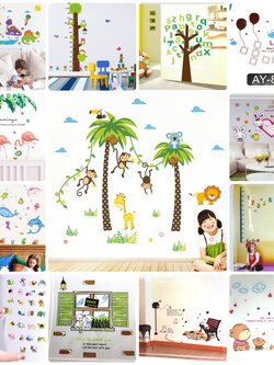 [2 แผ่น สุดคุ้ม!! ] สติกเกอร์แต่งห้อง DIY คละลาย ตกแต่งห้อง ลอกออกแล้วติดซ้ำได้