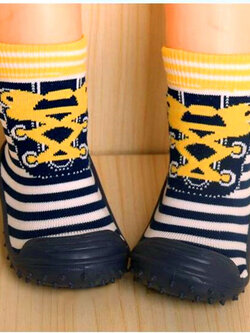 รองเท้าถุงเท้าพื้นยางหัดเดิน ลายรองเท้าเหลืองน้ำเงิน size 19 เท้ายาว 10 ซม.