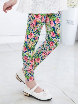 กางเกงเลคกิ้งเด็กหญิง ปริ้นท์ลายดอก ผ้าเบา นิ่มเด้ง ใส่สบายทุกฤดู (เด็กสูง 90-130 ซม.)