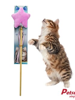 ไม้ล่อแมว ของเล่นแมว Petsuka รูปดาวนุ่มฟู สีชมพู