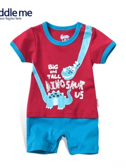 ชุดจั๊มสูทเด็ก แบรนด์แท้ Cuddle me ขนาด 6M, 9M, 12M ลายไดโนเสาร์ สีแดงสลับฟ้าสดใส