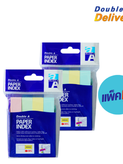 เปเปอร์ อินเด็กซ์ Double A สีเต็มแถบ 4 สี คละสีพาสเทล ขนาด 76×14 mm. สีละ 100 แผ่น แพ็คคู่