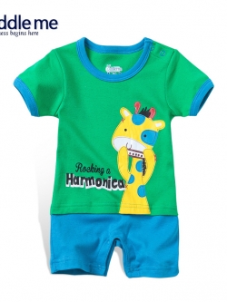 ชุดจั๊มสูทเด็ก แบรนด์แท้ Cuddle me เนื้อผ้าดีมาก ลายยีราฟ สีเขียวสลับฟ้าเข้มสดใส