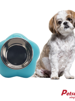 ชามอาหารสัตว์เลี้ยง Petsuka สำหรับสุนัขและแมว รูปดอกไม้ สีฟ้า