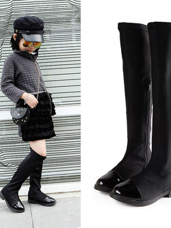 รองเท้าบู๊ทสีดำ ยาวถึงเข่า เท่ๆ สำหรับเด็กหญิง มีซิปข้าง Size 28-39