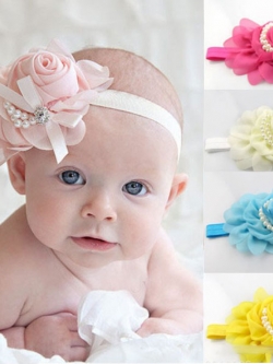 ผ้าคาดผมทารก ดอกไม้ประดับเส้นมุก น่ารักสไตล์ยุโรป