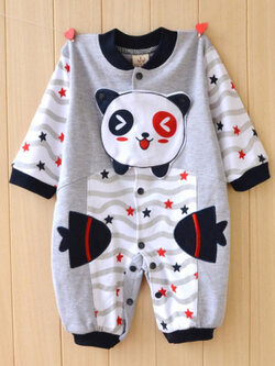 จั๊มสูทเด็ก Kalawa แขนยาว ขายาว สีเทาลายแพนด้า Size 9M