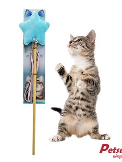 ไม้ล่อแมว ของเล่นแมว Petsuka รูปดาวนุ่มฟู สีฟ้า