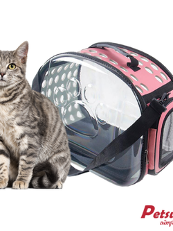 กระเป๋าสัตว์เลี้ยงสะพายข้าง Petsuka แบบโปร่งใส สีชมพู ขนาด M