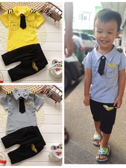ชุดกัปตันเด็ก 1-2 ขวบ นักบินน้อยสุดเท่ห์ เสื้อ+กางเกง Size 80
