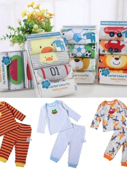 [แพค 2 ชุด] ชุดเสื้อแขนยาว+กางเกงขายาว สำหรับเด็กชาย Size 3 เดือน, 24 เดือน