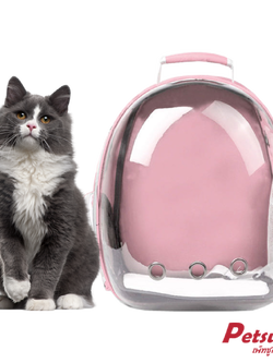 กระเป๋าสะพายสัตว์เลี้ยง Petsuka แบบแคปซูลอวกาศ ด้านหน้าโปร่งใส สีชมพู