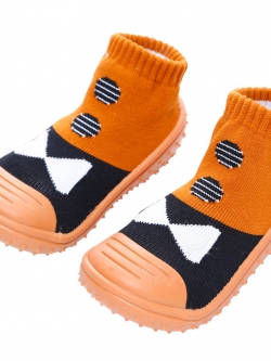 รองเท้าถุงเท้าพื้นยางเด็กหัดเดิน ลายรองเท้าสีน้ำตาลดำ size 19-23