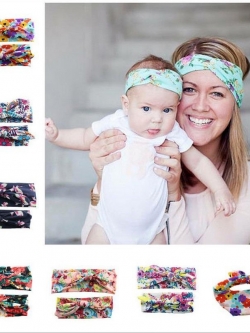 [แพคคู่] ผ้าคาดผมเกาหลี ผ้าคาดผมหญิง คู่แม่+ลูก ผ้าคาดผมเด็กอ่อน ผ้าคาดผมทารก และคุณแม่ โบว์หูกระต่ายดอกไม้ Retro