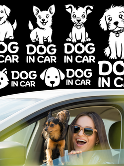 สติ๊กเกอร์ Dog in Car ในรถมีหมา PVC OUTDOOR กันน้ำ ไดคัทสีขาว น่ารัก