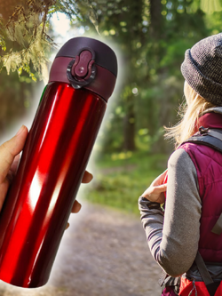 กระติกเก็บอุณหภูมิ ขวดเก็บความเย็น/ร้อน ฝาเด้ง Food Grade Stainless Steel สีแดง ขนาด 500 ml