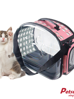 กระเป๋าสัตว์เลี้ยงสะพายข้าง Petsuka แบบโปร่งใส สีชมพู ขนาด S