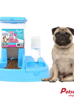 เครื่องให้อาหารและน้ำสัตว์เลี้ยง สำหรับสุนัขและแมว อัตโนมัติ Petsuka สีฟ้า