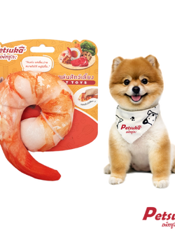 ตุ๊กตากุ้งนุ่มนิ่ม Petsuka ของเล่นสัตว์เลี้ยง มีเสียง