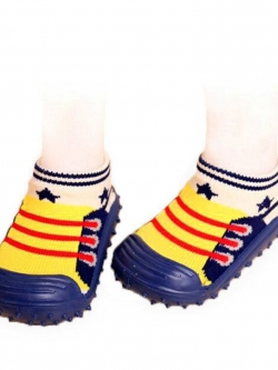 รองเท้าถุงเท้าพื้นยางเด็กหัดเดิน ลายผ้าใบดาวน้ำเงิน size 19-23