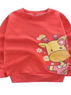 เสื้อกันหนาวเด็กเล็ก แขนยาว เนื้อนุ่ม สกรีนลายยีราฟสีแดง สำหรับเด็กวัย 1-3 ปี
