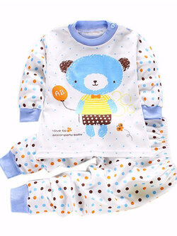 ชุดนอนเด็กเล็ก 1-3 ปี แขนยาว+ขายาว ลายการ์ตูนหมีสีฟ้า