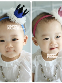 ที่คาดผมมงกุฎเด็กเล็ก ฐานจีบรูดระบายสีขาว สำหรับเด็กวัย 0-2 ปี