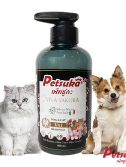 แชมพูสุนัขและแมวเพ็ทซูกะ 3in1 (พรีเมี่ยม) VIVA SAKURA ขนาด 400ml