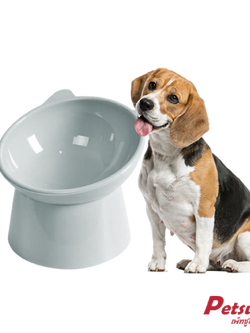 ชามอาหารสัตว์เลี้ยง Petsuka สำหรับสุนัขและแมว ดีไซน์โมเดิร์นรูปแมว สีเทา