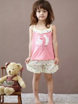 ชุดเด็กหญิง เสื้อสายเดี่ยว+กางเกงขาสั้น ลายแกะน้อย size 90 110 120