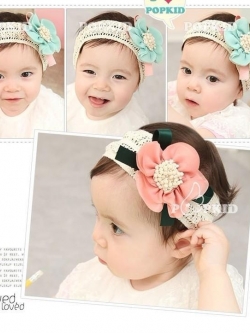 ผ้าคาดผมเด็กอ่อน ดอกไม้ริบบิ้นเก๋ด้วยผ้าคาดลายโครเชต์