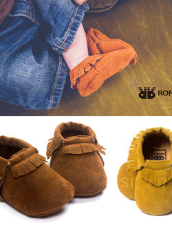 รองเท้าเด็ก 0-18 เดือน หนังนิ่มแต่งพู่ สไตล์เด็กยุโรป ROMIRUS