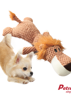 ตุ๊กตาสิงโตน้อยสีน้ำตาล Petsuka ของเล่นขัดฟันสัตว์เลี้ยง มีเสียง