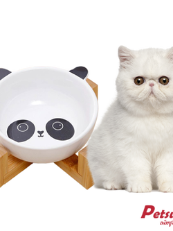 ชามเซรามิกสัตว์เลี้ยง Petsuka พร้อมฐานรองสไตล์ญี่ปุ่น สำหรับสุนัขและแมว รูปหมีแพนด้า
